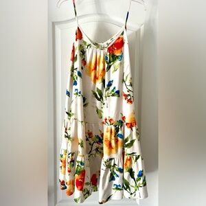 Entro White and Floral Tiered Spaghetti Strap Babydoll Dress